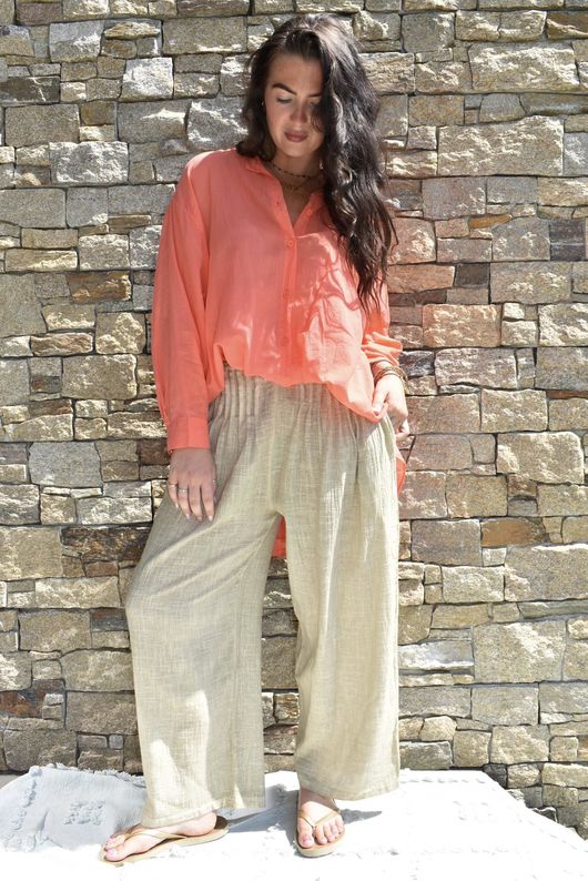 Shayle Indian Cotton Boyfriend Beach Shirt Watermelon